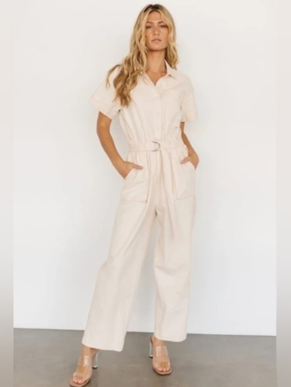 Baltic Born Newport Utility Cargo Cream 100% Cotton Boiler Jumpsuit Size XL